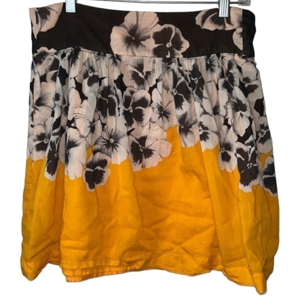 Kookai Pansy Floral Black Orange Silk Blend Skirt Size 10